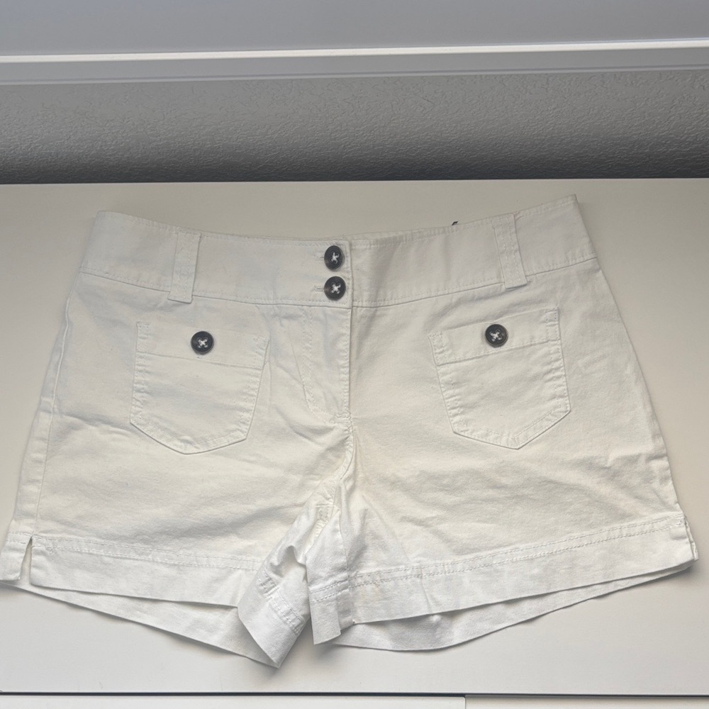 White Button-Front Shorts
